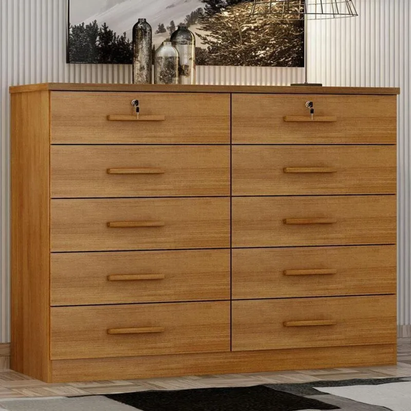 Cômoda Gaveteiro Milão 8 Gavetas Mdf com Chave Amadeirado Fosco - OUTRAS - Bebês