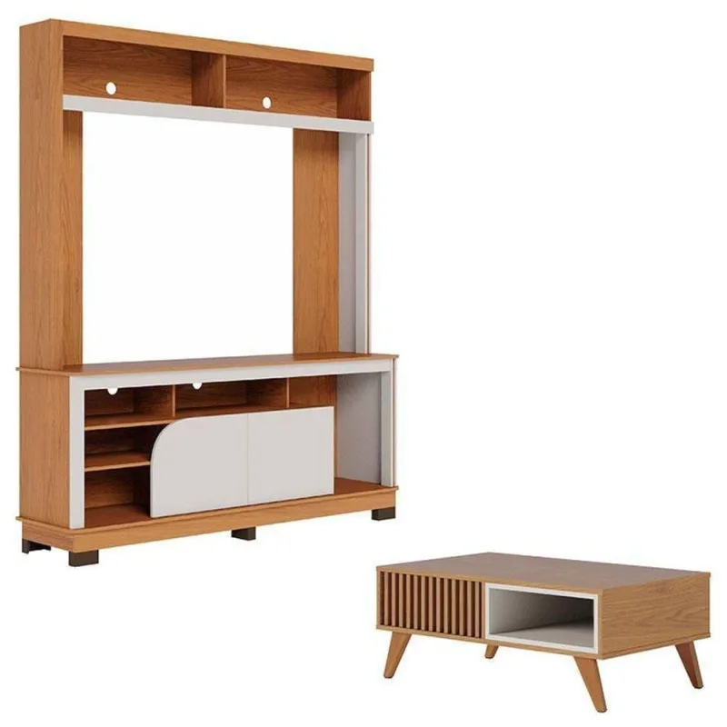 Estante Home Theater Belaya Freijó Off White Matte E Mesa De Centro Jeri Freijó Off White - Colibri - colibri móveis