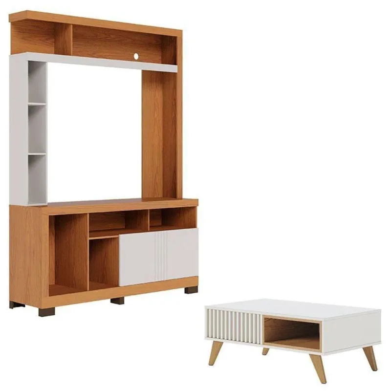 Estante Home Theater Elba Freijó Off White Matte E Mesa De Centro Jeri Off White Freijó - Colibri - colibri móveis - Móveis