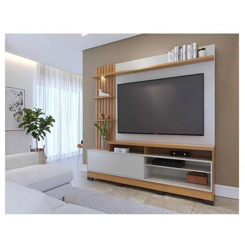 Estante Home Theater Ambiente Maceió Com Pés Freijó Off White - Colibri - colibri móveis