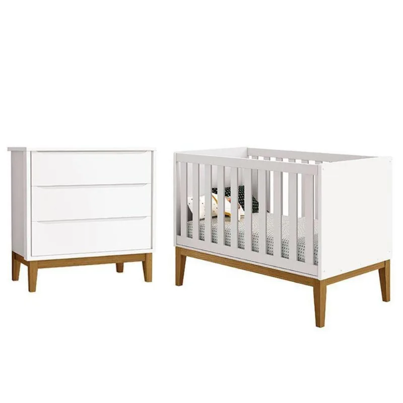 Berço Americano E Cômoda Gaveteiro New Classic Branco Com Pés Madeira ? Reller