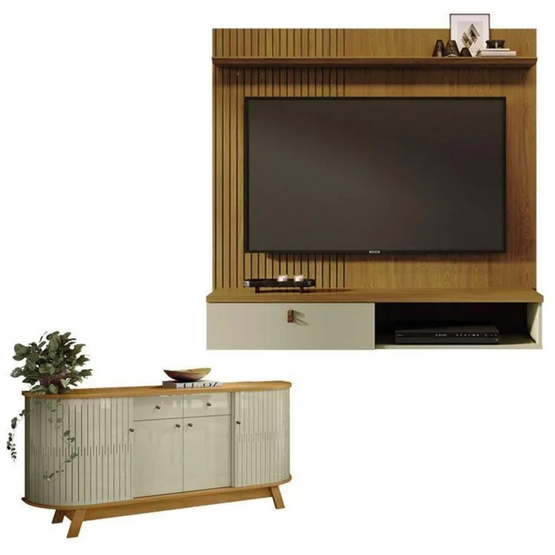 Estante Home Theater Suspenso íris Com Aparador Para Sala Buffet Mônaco Cumaru Opala - Madetec - madetec moveis