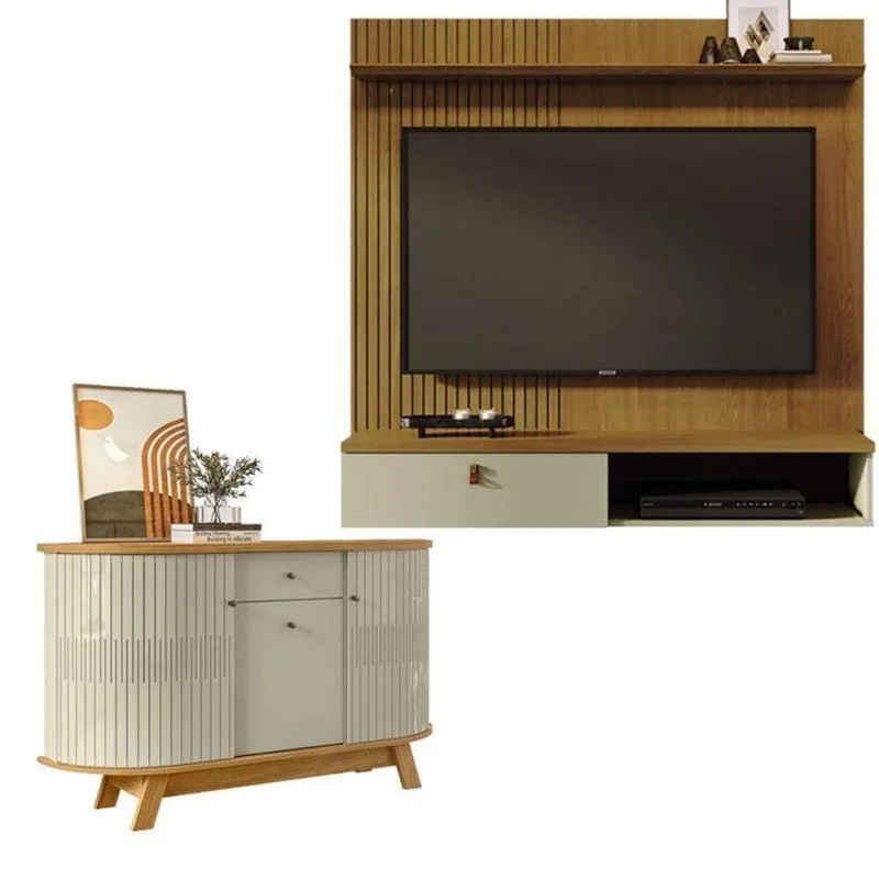 Estante Home Theater Suspenso íris Com Aparador Para Sala Buffet Monza Cumaru Opala - Madetec - madetec moveis