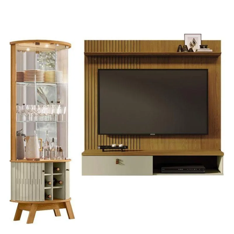 Estante Home Theater Suspenso íris Com Cristaleira Marina Cumaru Opala – Madetec - madetec moveis