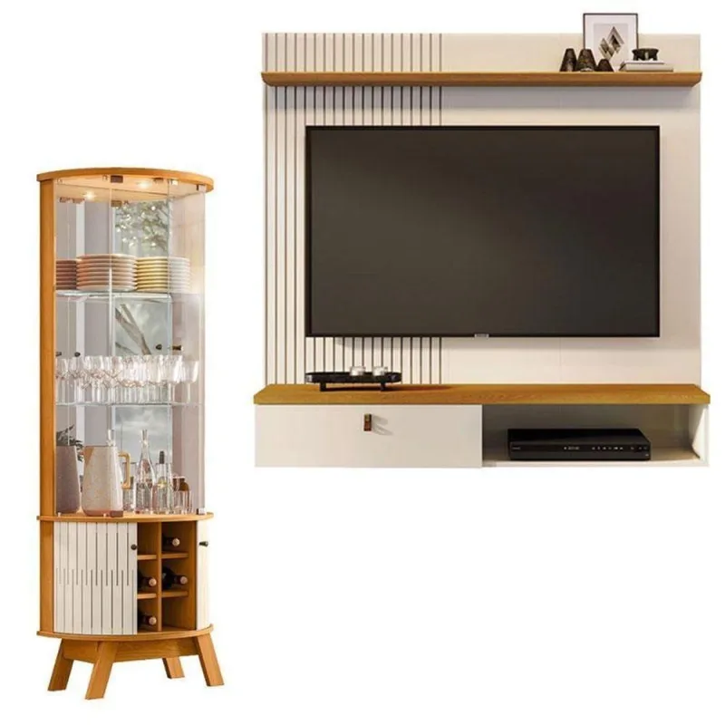 Estante Home Theater Suspenso íris Com Cristaleira Marina Cinamomo Off White – Madetec - madetec moveis