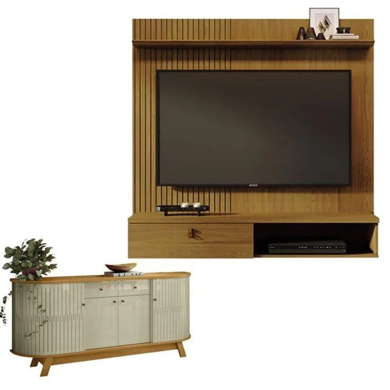 Estante Home Theater Suspenso íris Cumaru Com Aparador Para Sala Buffet Mônaco Cumaru Opala - Madetec - madetec moveis