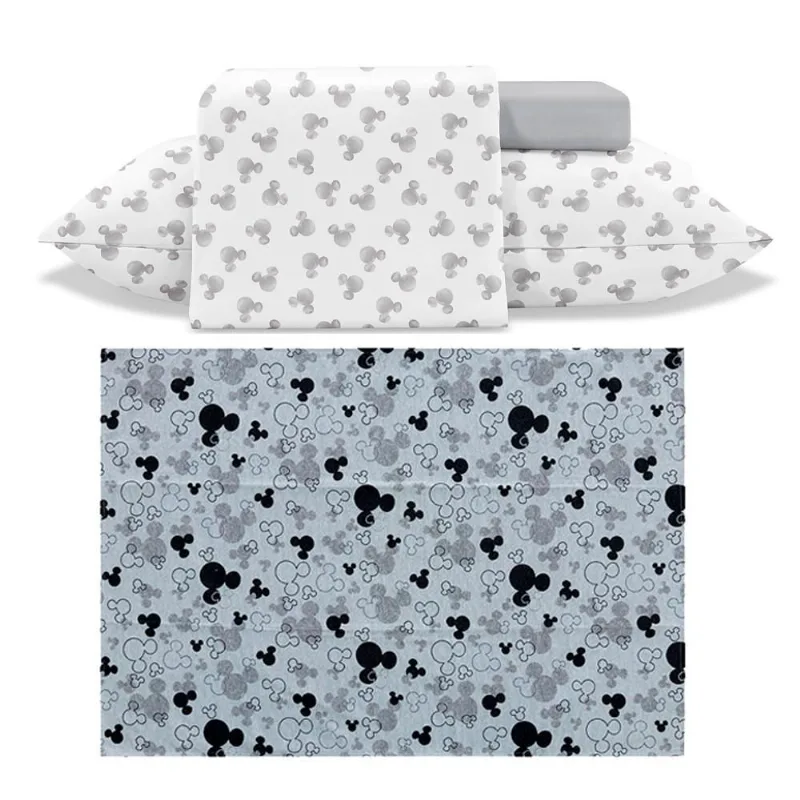 Kit Jolitex Mickey Jogo Solteiro 3pçs e Tapete 136x2m Cinza