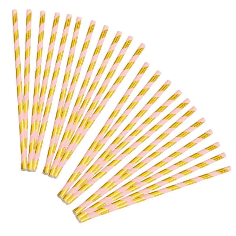 Kit Canudo de Papel Listrado Colorido Biodegradável 19,5cm Com 24 unidades