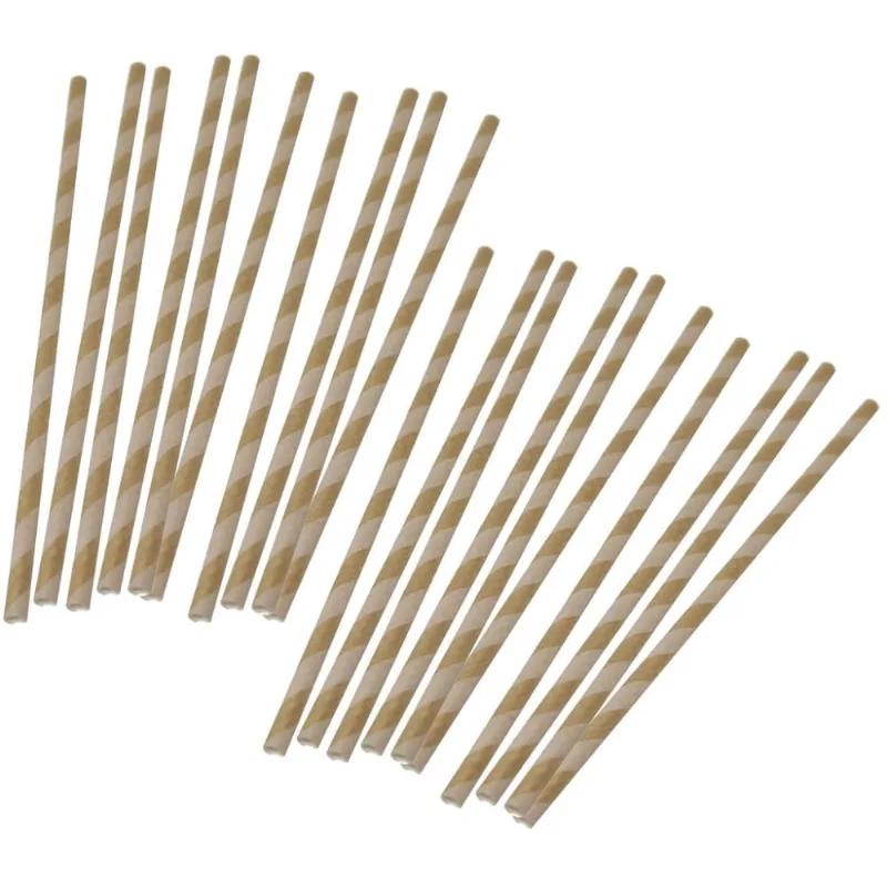 Kit Canudo de Papel Listrado Colorido Biodegradável 19,5cm Com 24 unidades