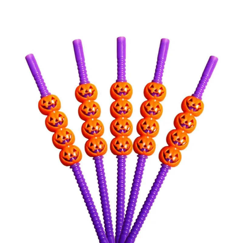 Canudo Temático Halloween Abóbora 22Cm Com 5 Unidades