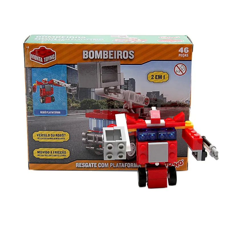 Brinquedo Bombeiro Veículo Resgate Com Plataforma Ou Robô Movido À Fricção Toyng - TOYNG