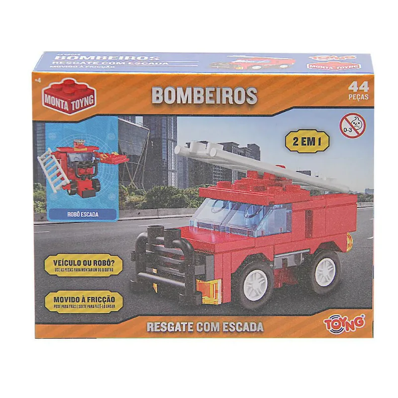 Brinquedo Bombeiro Veículo Resgate Com Escada Ou Robô Movido À Fricção Toyng - TOYNG