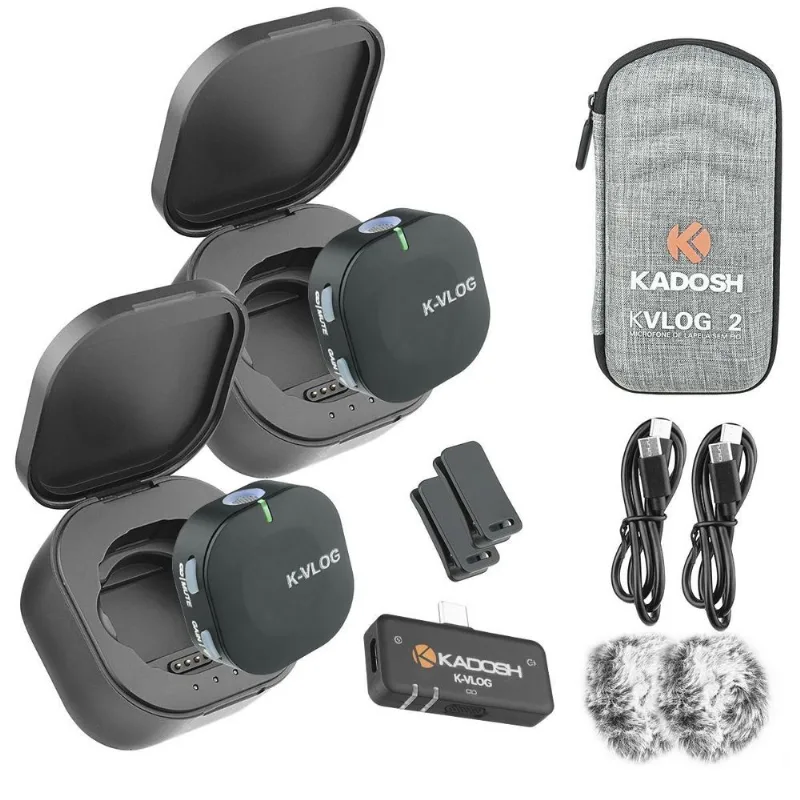 2 Microfones De Lapela Sem Fio Com Case Recarregável K-vlog