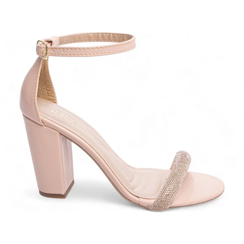 Sandália Feminina Salto Alto Grosso Detalhe Manta Strass 9cm emily online