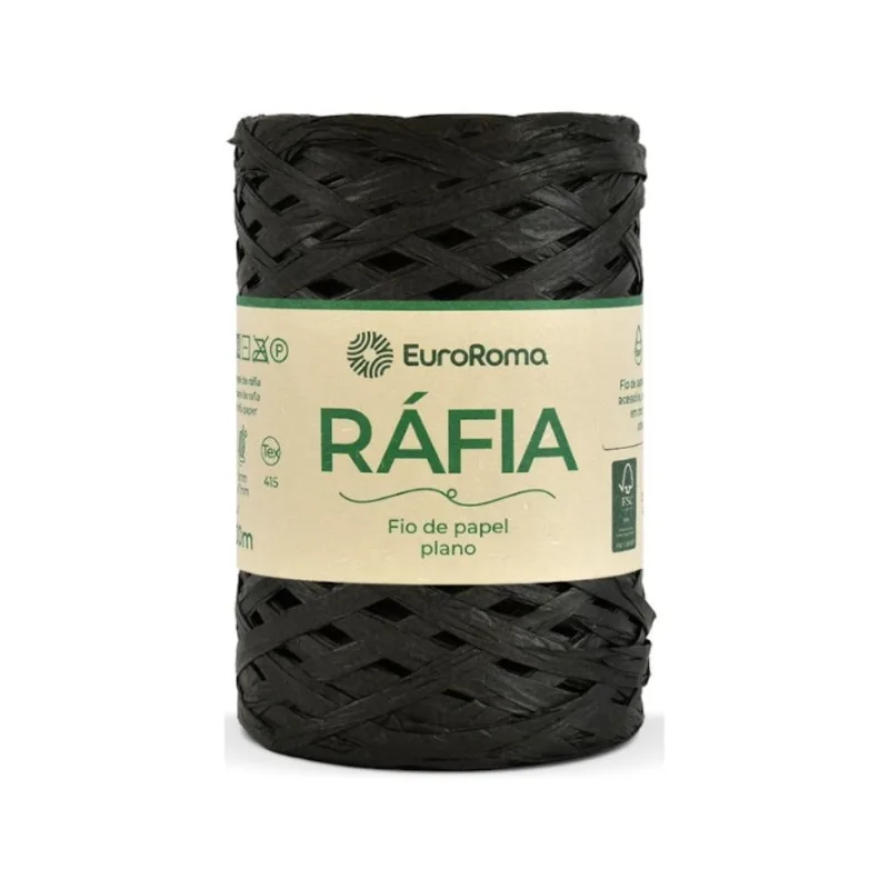 Fio de Rafia Plano - Euroroma 250 Preto - EuroRoma