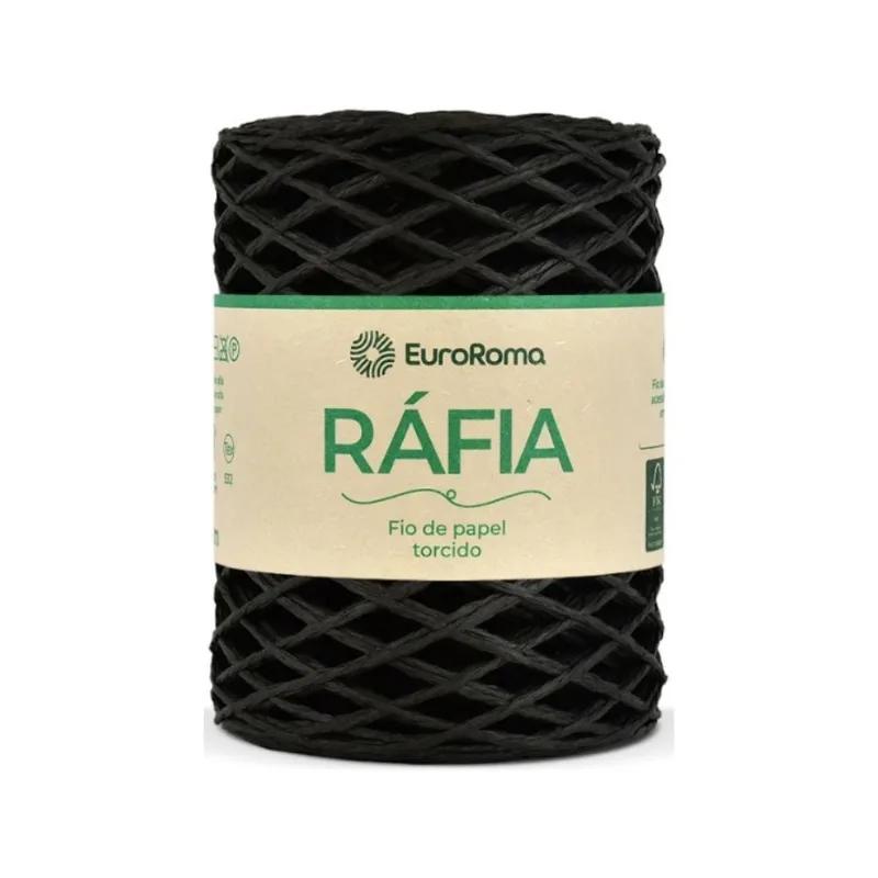 Fio de Rafia Torcido - Euroroma 250 Preto - EuroRoma