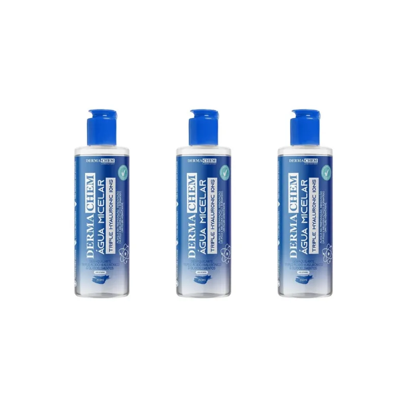 Agua Micelar Dermachem 250 ml Triple Hyaluronico-Kit C/3un