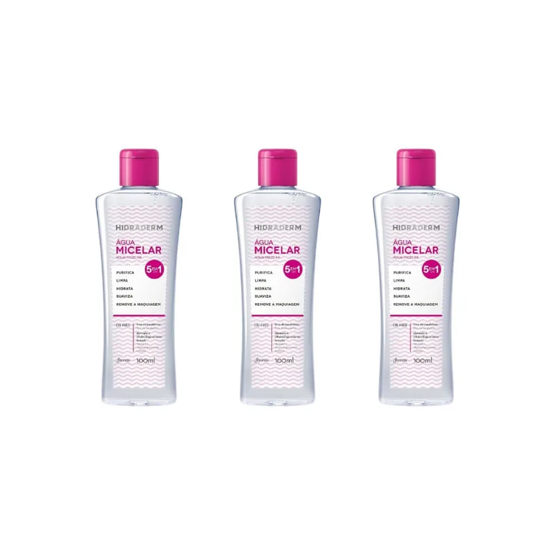 Agua Micelar Hidraderm 100ml Solução Limpeza 5em1-Kit C/3un