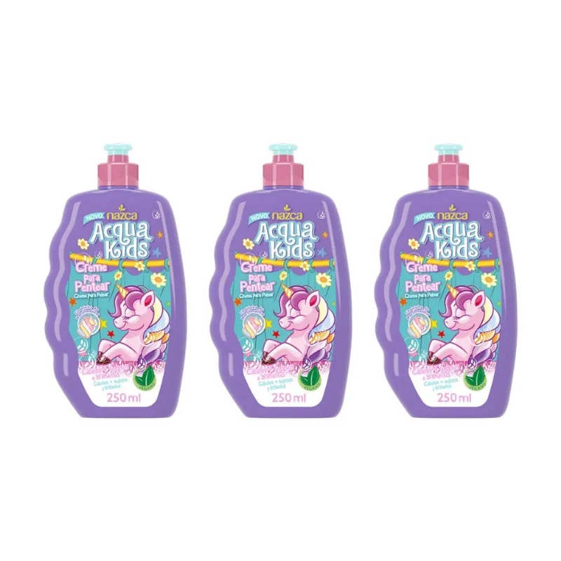Creme Para Pentear Acqua Kids 250ml Marshmallow - Kit c/ 3un