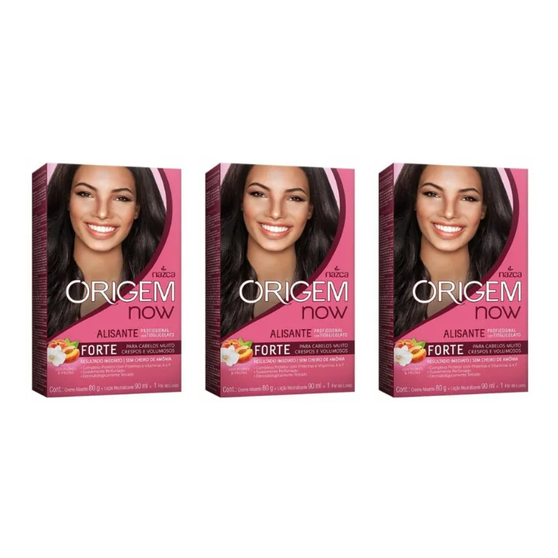 Creme Alisante Origem 80g Forte Flores Frutas - Kit c/ 3un