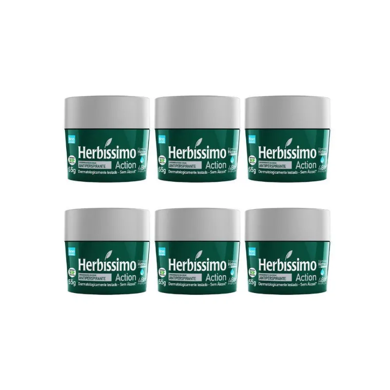 Desodorante Creme Herbíssimo 55G Action - Kit Com 6Un