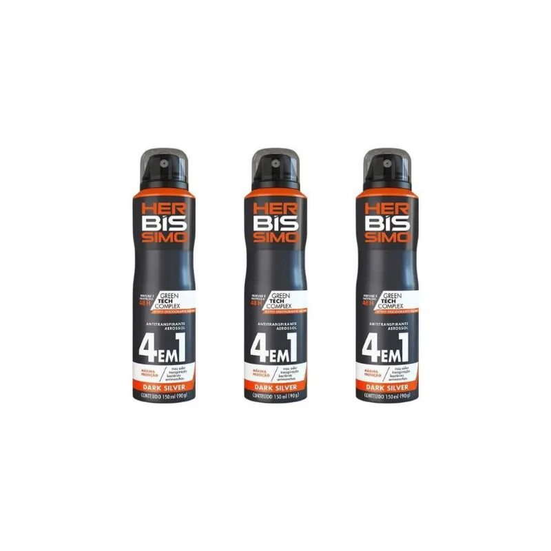 Desodorante Aero Herbíssimo Dark Silver 150Ml-Kit C/3Un
