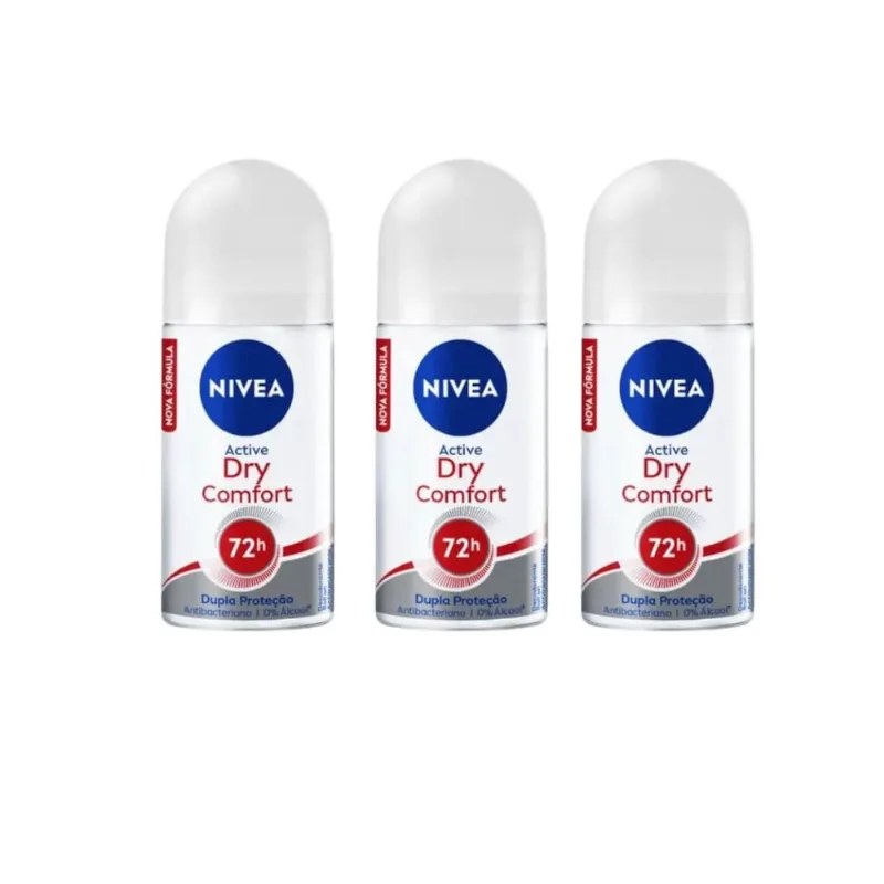Desodorante Roll-on Nivea 50ml Fem Dry Comfort - -Kit c/ 3un