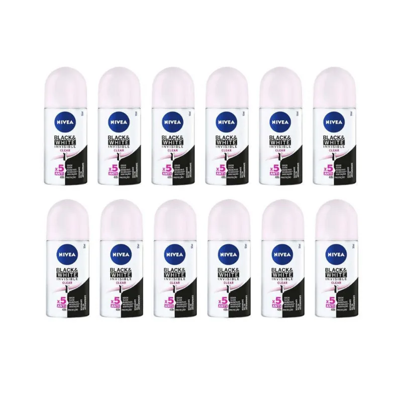Desodorante Roll-On Nivea 50Ml Fem Invisible Clear- Kit 12Un