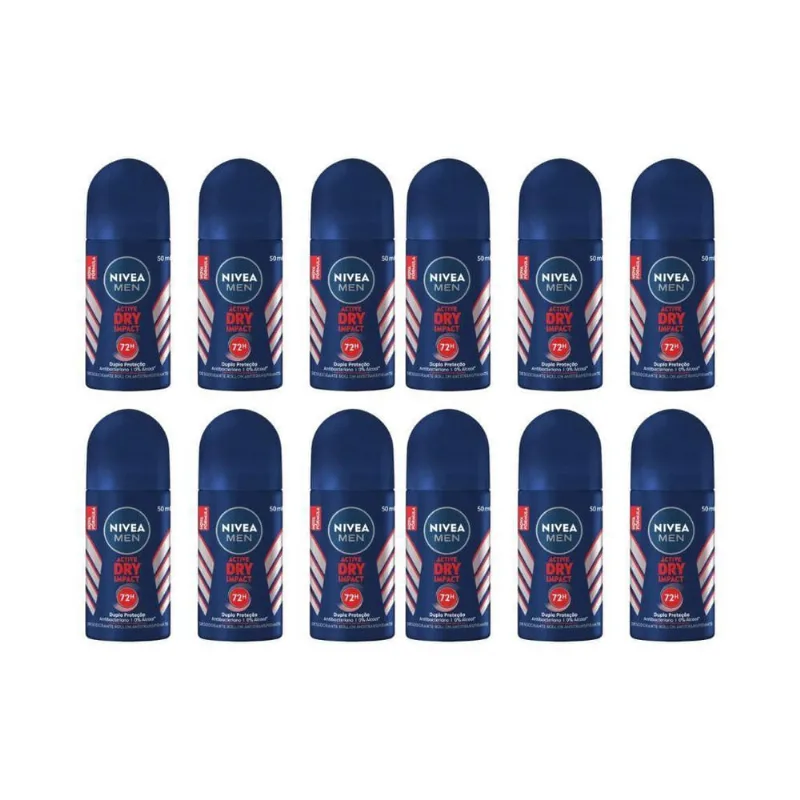 Desodorante Roll-On Nivea 50Ml Masc Dry Impact - Kit C/12Un