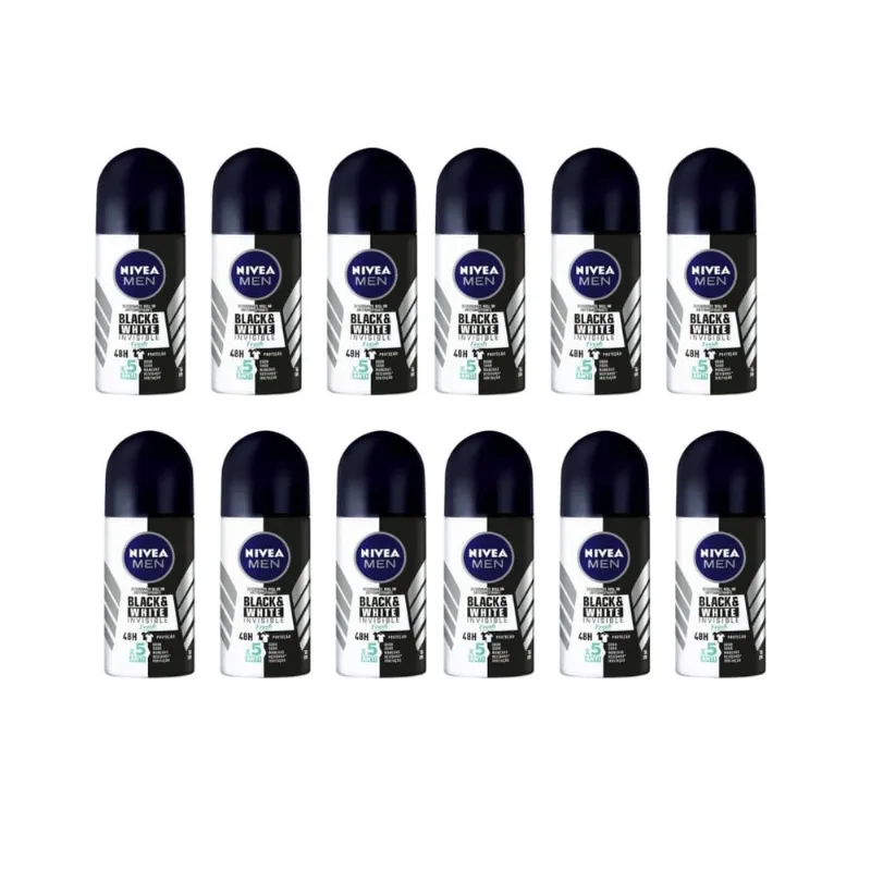 Desodorante Roll-on Nivea 50ml Masc Invis Black White - 12un