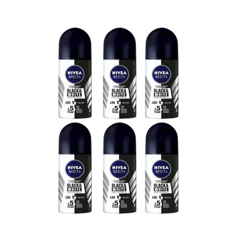 Desodorante Roll-On Nivea 50Ml Masc Invisible Power - Kit6Un
