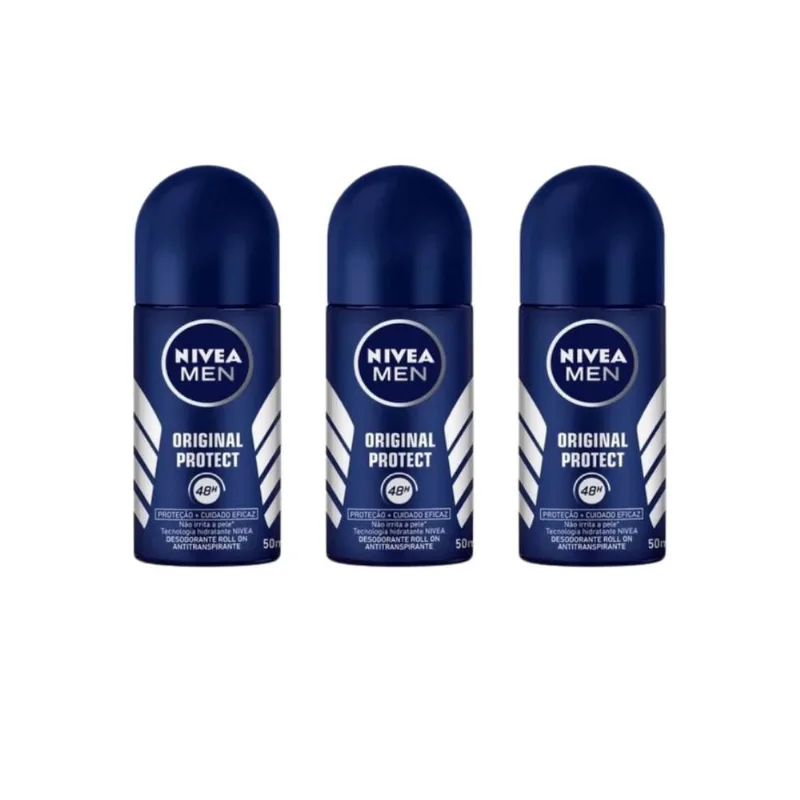 Desodorante Roll-on Nivea 50ml Masc Original Protect- Kit3un