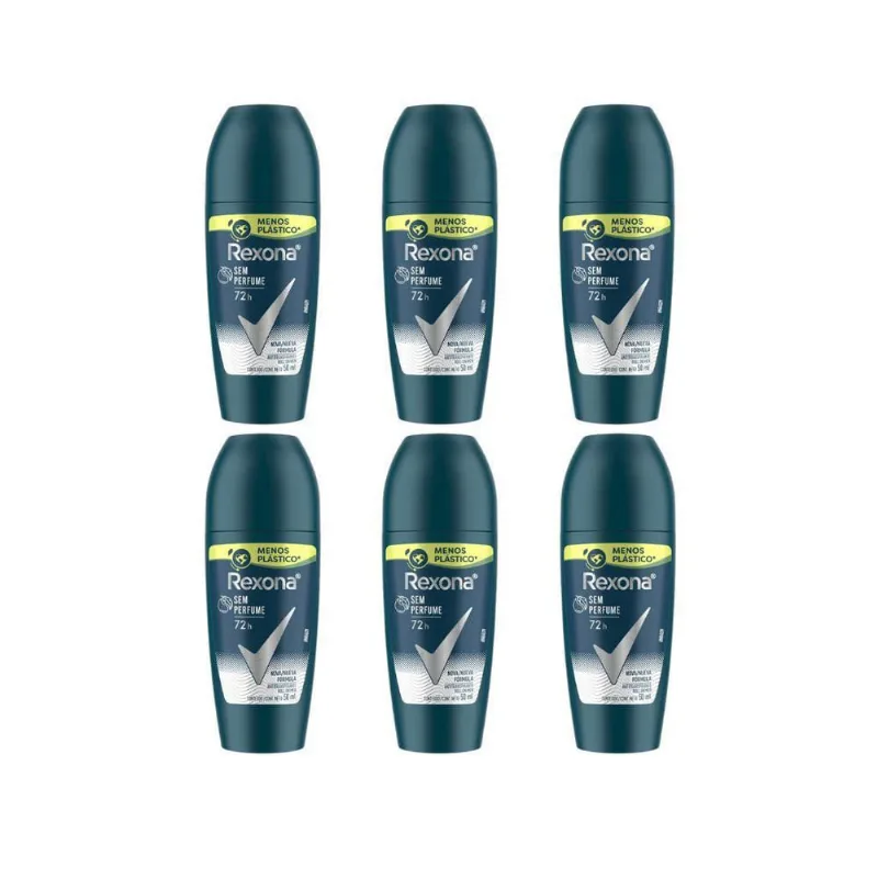Desodorante Roll-On Rexona 50Ml Masc Sem Perfume - Kit C/6Un