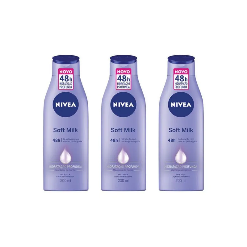 Hidratante Corporal Nivea 200Ml Soft Milk Pele Seca - Kit3Un
