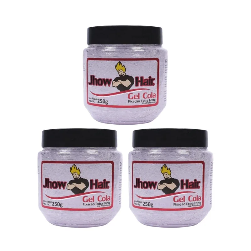 Gel Cola Jhow Hair 250g Extra Forte - Kit c/ 3un