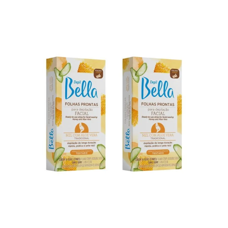 Depil Bella Folhas Prontas Facial Mel/Aloe Vere 16Fls - 2Un