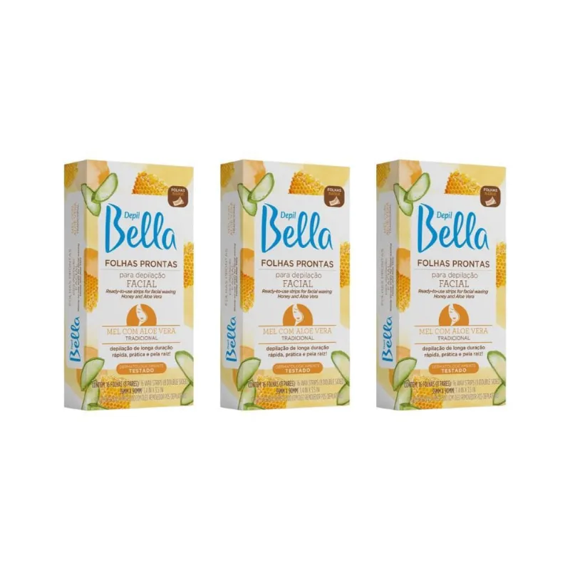 Depil Bella Folhas Prontas Facial Mel/Aloe Vere 16Fls - 3Un