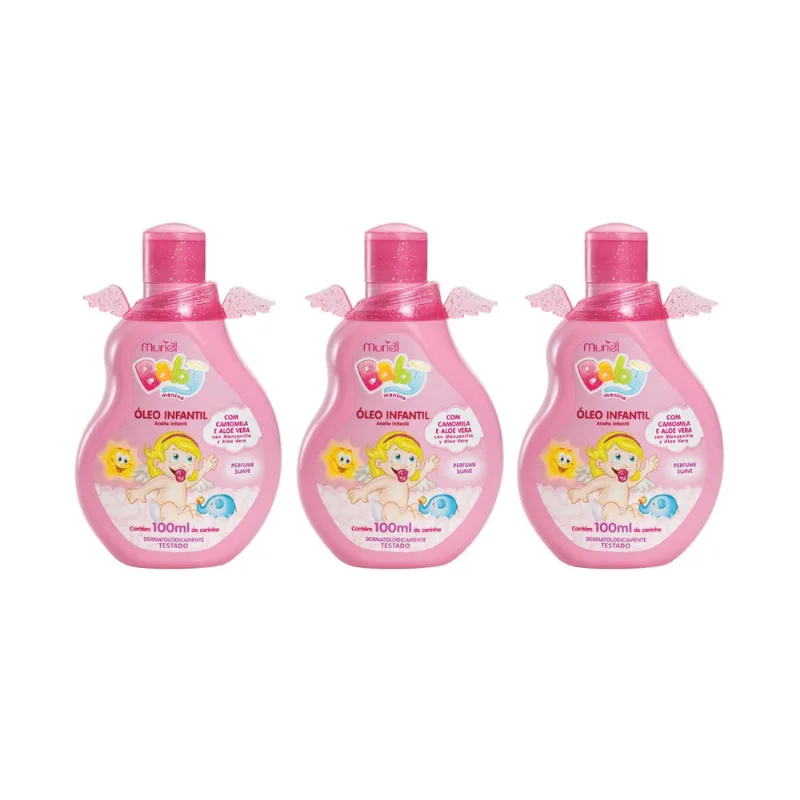 Oleo Corporal Muriel Baby 100ml Rosa - Kit c/ 3un