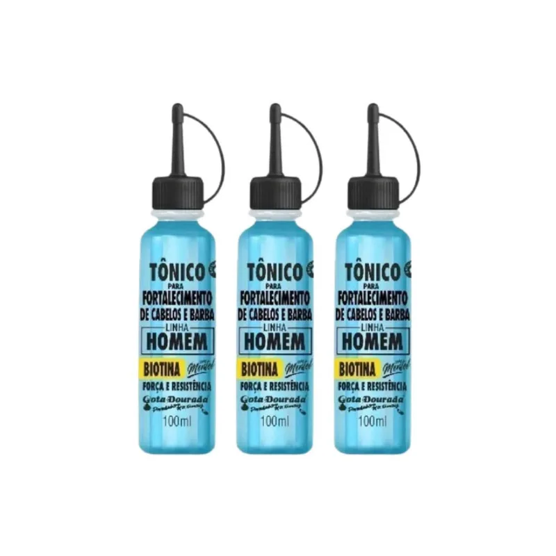 Tonico Gota Dourada 100ml Homem Cabelo + Barba - Kit C/3un