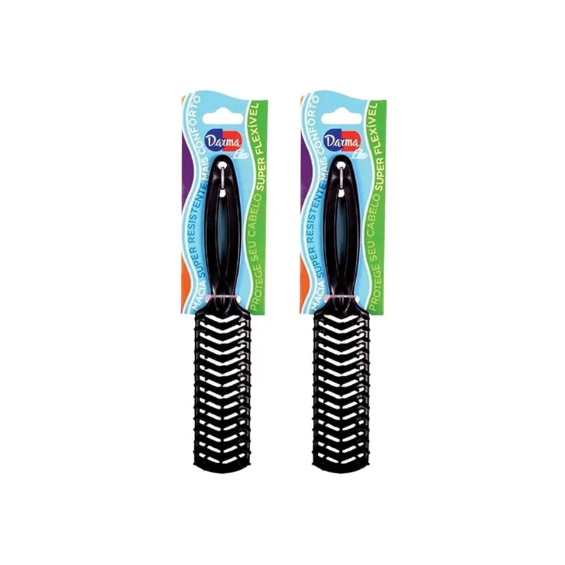 Escova de Cabelo Darma Flex Reta Preta - Kit c/ 2un