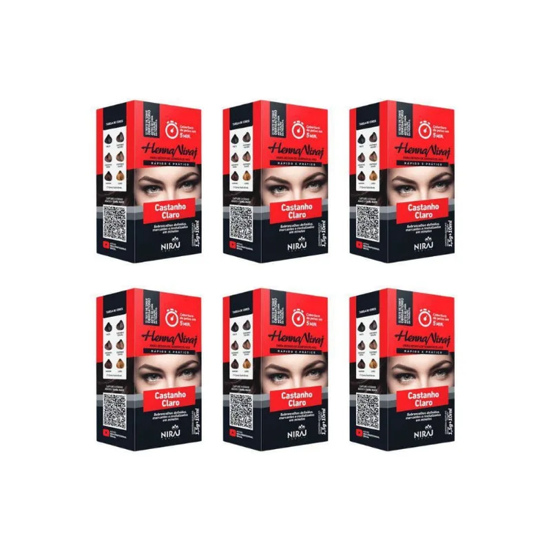 Henna Sobrancelhas Niraj 2G Castanho Claro - Kit Com 6Un