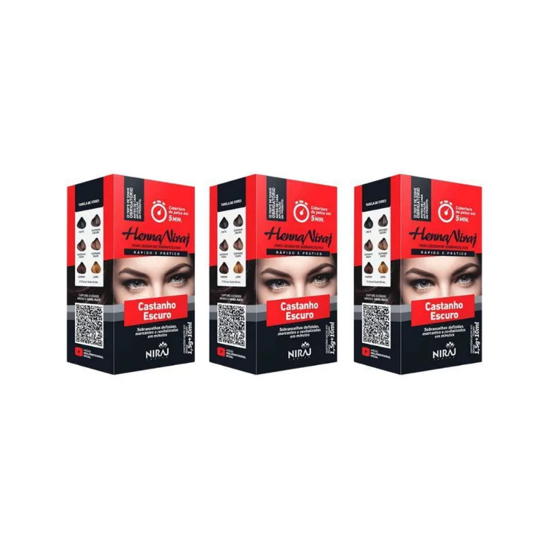 Henna Para Sobrancelhas Niraj 2G Castanho Escuro - Kit C/3Un