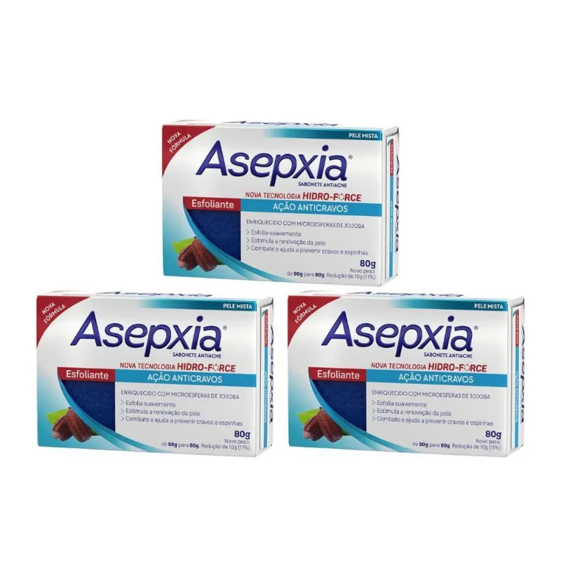 Sabonete Asepxia 80G Esfoliante - Kit Com 3Un