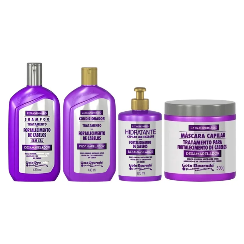 Kit Gota Dourada Desamarelador Cond + Shampoo + Creme + Mascara