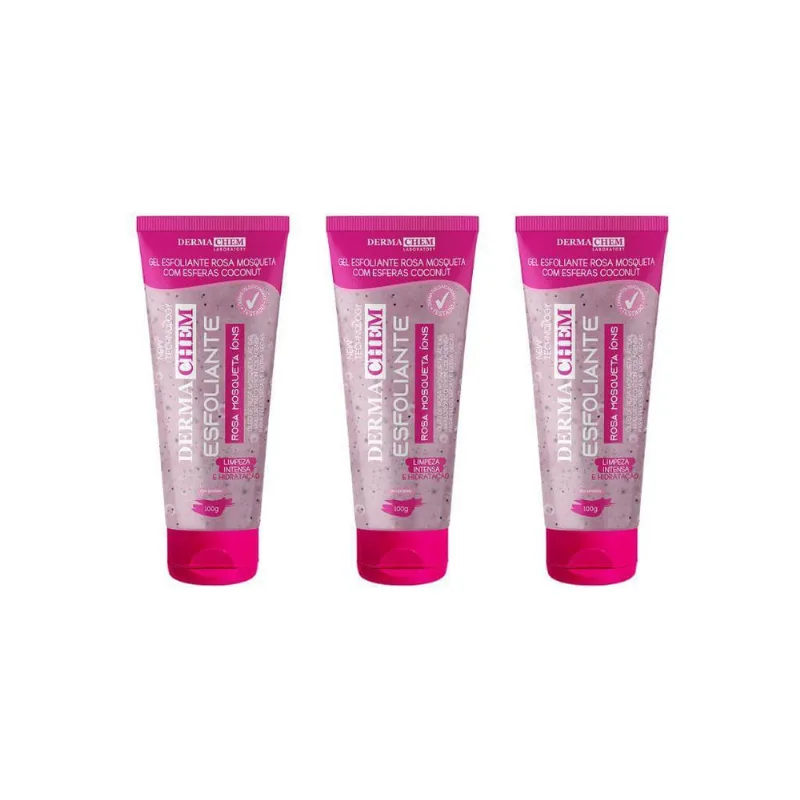 Gel Facial Dermachem Esfoliante Rosa Mosqueta 100G-Kit C/3Un