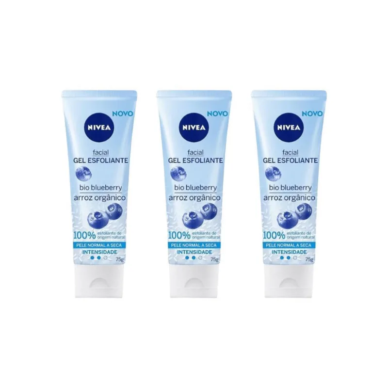 Gel Facial Esfoliante Nivea Refrescante 75Ml - Kit Com 3Un