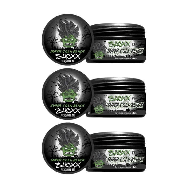Gel Cola Fixador Shoxx Black 240g - Kit c/ 3un
