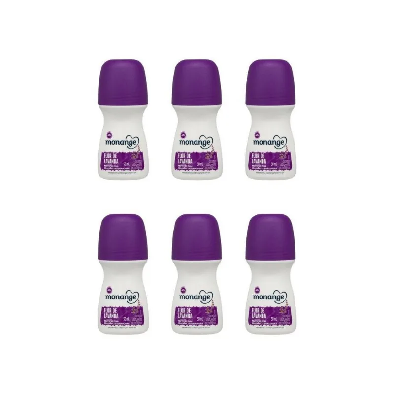 Desodorante Roll-On Flor Lavanda 50ml Monange Kit 6un Proteção Duradoura Desodorante Roll-On Monange 50Ml Flor Lavanda-Kit C/6Un
