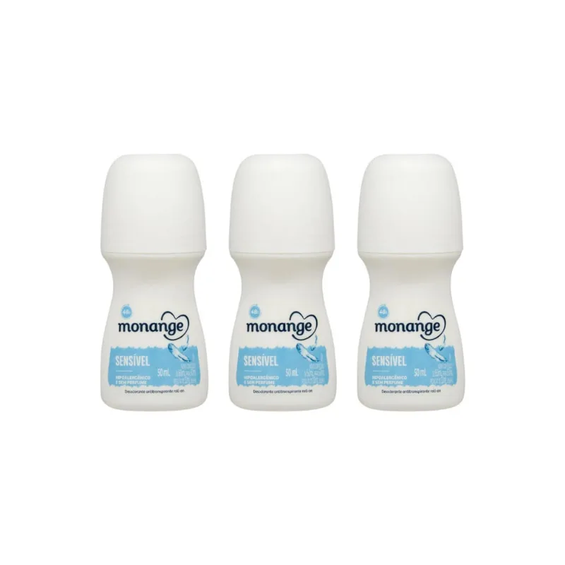 Desodorante Roll-on Monange 50ml Sensivel-Kit C/3un