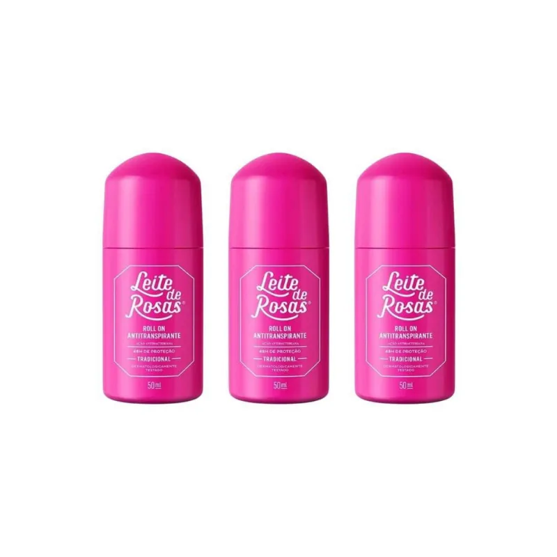 Desodorante Roll-On Leite De Rosas Trad 50Ml-Kit C/3Un